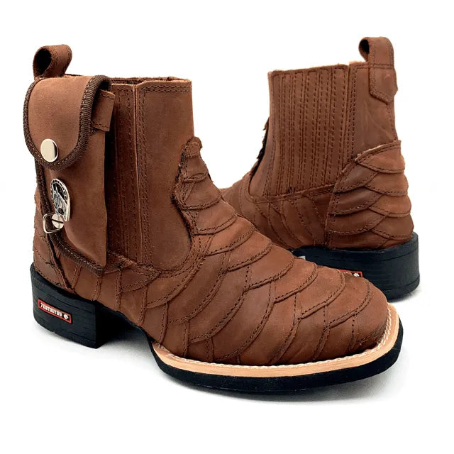 BotinaCanivete Escamada\n                                    - Couro Crazy Horse Nescau | Conjunto de Retalhos Costurados