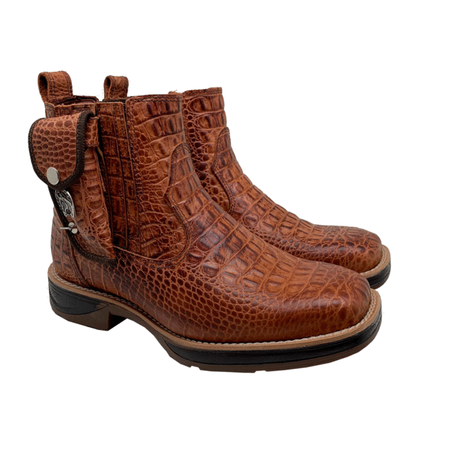 BotinaCanivete Croco\n                                    - Couro Látego Mostarda Estilizado em Jacaré | Solado Jump