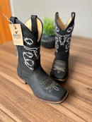 Texana Henrique - Couro Látego Preto/Bordado Touro Branco