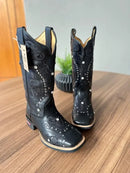 Texana Alice - Couro Látego Preto/Bordado Tribal Preto com Metais