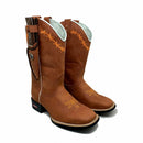 BotaFaca Arame\n                                    - Couro Crazy Horse Telha | Bordado Laranja