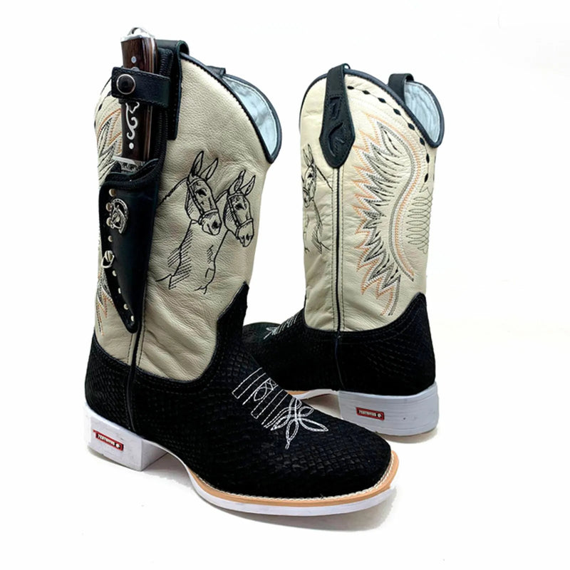 BotaFaca Mulas\n                                    - Couro Cano Napa Flay Bege | Gáspea Couro Nobuck Preto Estilizado em Tilápia | Mulas Preto