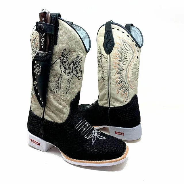 BotaFaca Mulas\n                                    - Couro Cano Napa Flay Bege | Gáspea Couro Nobuck Preto Estilizado em Tilápia | Mulas Preto