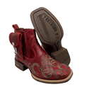 BotinaCanivete Ferraduras\n                                    - Couro Fóssil Vermelho | Bordado Marrom