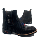 BotinaCanivete Florão Americano \n                                    - Couro Nobuck Preto Estilizado em Tilápia