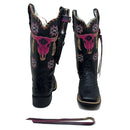 BotaFaca Touro Brinco\n                                    - Couro Látego Preto | Gáspea Estilizado em Avestruz | Detalhes Rosa