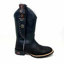 BotaFaca Econômica \n                                    - Couro Cano Látego Preto | Couro Gáspea Nobuck Preto Estilizado em Tilápia | Bico Redondo