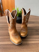 Texana Jessica Infantil - Couro Fóssil Havana/Bordado Ramos Bege