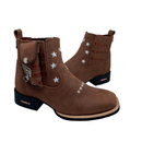 BotinaCanivete Americana\n                                    - Couro Crazy Horse Nescau | Tiras Couro Mustang | Estrelas Brancas