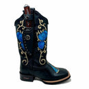 BotaFaca Padroeira Flor\n                                    - Couro Látego Preto | Bordados Azul e Bege
