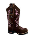 BotaFaca Primavera\n                                    - Couro Nobuck Chocolate | Bordado Rosa Claro