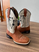 Kit Texana Caio + Faca - Couro Off-White e Horse Telha/ Bordado Boi Preto