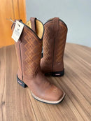 Texana Antônio - Couro Horse Nescau/Bordado Geométrico Laranja