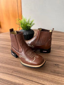 Botina Bento - Couro Látego Marrom/ Bordado Violão Bege