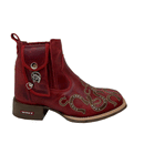 BotinaCanivete Ferraduras\n                                    - Couro Fóssil Vermelho | Bordado Marrom