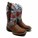 BotaFaca Peão \n                                    - Cano Nobuck Cru Estampa Inglesa | Gáspea Crazy Horse Nescau | Bordado Branco