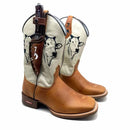 BotaFaca Boi Nelore\n                                    - Couro Cano Napa Flay Bege | Couro Gaspea Fóssil Havana | Bordado Preto