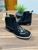 Botina Enrico - Couro Nobuck Preto/Bordado Padroeira