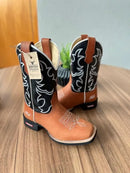 Texana André - Couro Látego Preto e Horse Telha/Bordado Ramos Branco