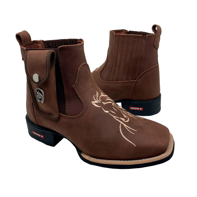 BotinaCanivete Amazona\n                                    - Couro Mustang | Bordado Bege