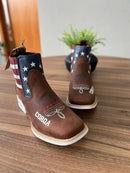 Botina Gustavo - Couro Horse Nescau/ Bordado Americana