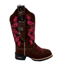 BotaFaca Primavera\n                                    - Couro Nobuck Chocolate | Bordado Rosa