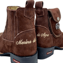 BotinaCanivete Tradicional\n                                    - Com Menina do Agro | Couro Nobuck Chocolate | Bordado Bege