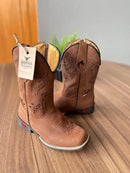 Texana Jessica Infantil - Couro Horse Nescau/Bordado Ramos Marrom