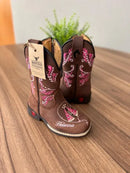 Texana Milena Infantil - Couro Horse Nescau/Bordado Padroeira Rosa