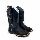 BotaFaca Econômica \n                                    - Couro Cano Látego Preto | Couro Gáspea Nobuck Preto Estilizado em Tilápia | Bico Redondo