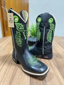 Texana Benício - Couro Látego Preto/ Bordado Touro Verde
