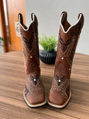 Texana Alice - Couro Horse Nescau/Bordado Tribal Preto