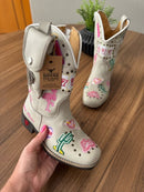 Texana Fabiana Infantil com Kit Canivete - Couro Floatter Branco/Bordado Símbolos