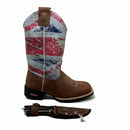 BotaFaca Peão \n                                    - Cano Nobuck Cru Estampa Inglesa | Gáspea Crazy Horse Nescau | Bordado Branco