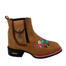 BotinaCanivete Abelha\n                                    - Couro Fóssil Havana | Bordado Flores