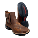 BotinaCanivete Florência\n                                    - Couro Crazy Horse Nescau | Bordados Laranja e Branco