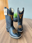 Texana Benício - Couro Látego Preto/ Bordado Touro Laranja