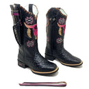 BotaFaca Touro Brinco\n                                    - Couro Látego Preto | Gáspea Estilizado em Avestruz | Detalhes Rosa