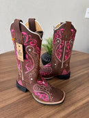 Texana Alice - Couro Horse Nescau/Bordado Tribal Rosa com Padroeira