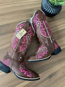 Texana Alice - Couro Horse Nescau/Bordado Tribal Rosa com Padroeira