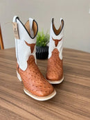 Texana Lucca - Couro Floatter Branco e Avestruz/Bordado Touro