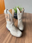 Texana Alice Infantil - Couro Off-White/Bordado Tribal Bege