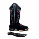 BotaFaca Cara de Touro 2.0\n                                    - Couro Nobuck Preto | Bordados Rosa e Branco