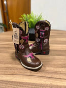 Texana Pietra Infantil - Couro Látego Marrom/Bordado Touro 3D Rosa