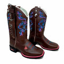 BotaFaca Primavera Gold \n                                    - Couro Látego Marrom | Bordado Rosa e Azul | Com Padroeira