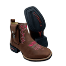 BotinaCanivete Heloisa\n                                    - Couro Crazy Horse Nescau | Bordado Rosa e Bege