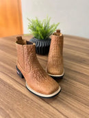 Botina Samuel - Couro Jacaré Caramelo/Sem Bordado