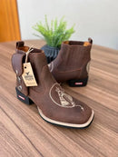 Botina Miguel com Kit Canivete - Couro Horse Nescau/Bordado Padroeira Bege