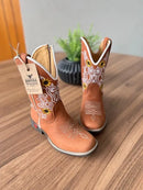 Texana Melinda Infantil - Couro Horse Telha/Bordado Girassol