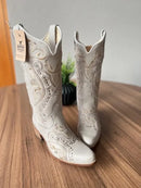 Texana Alice Bico Fino - Couro Off-White/Tribal Bege com Metais